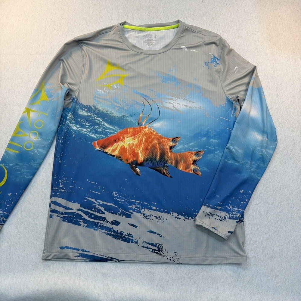 Loco Skailz Long Sleeve Performance‎ Fishing Shirt Men's Large Sun Protect Ocean